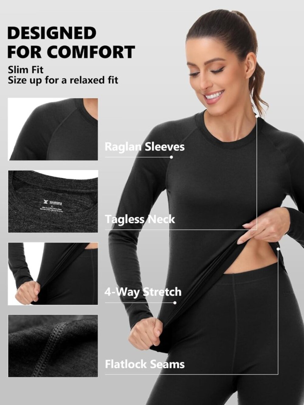 Cozy Women's 100% Merino Wool Thermal Base Layer Set for Ultimate Warmth - Picture 5 of 7
